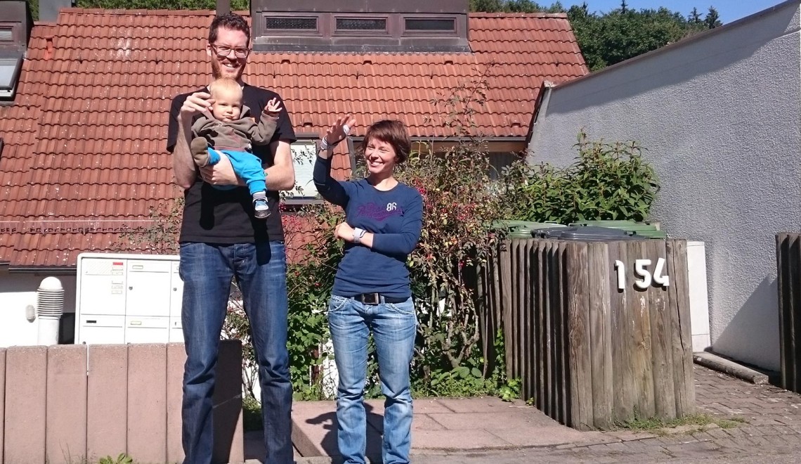 The family waving good-bye.